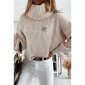 Womens chunky knit sweater with turtleneck beige