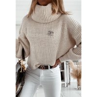 Womens chunky knit sweater with turtleneck beige Onesize...