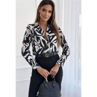 Elegant womens blouse with abstract pattern black-white...