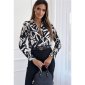 Elegante Damen Bluse mit abstraktem Muster Schwarz-Weiß Einheitsgröße (34,36,38)