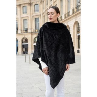 Asymmetric womens cape poncho made of faux fur black