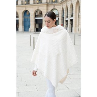 Asymmetric womens cape poncho made of faux fur creme-white