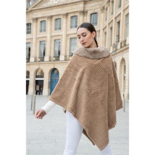 Asymmetric womens cape poncho made of faux fur taupe