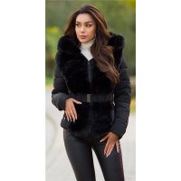 Womens winter puffer jacket with hood & fake fur...