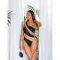 Sexy Damen One-Shoulder Badeanzug mit Netzstoff Schwarz-Beige