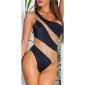 Sexy Damen One-Shoulder Badeanzug mit Netzstoff Schwarz-Beige 40 (L)