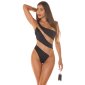 Sexy Damen One-Shoulder Badeanzug mit Netzstoff Schwarz-Beige 40 (L)