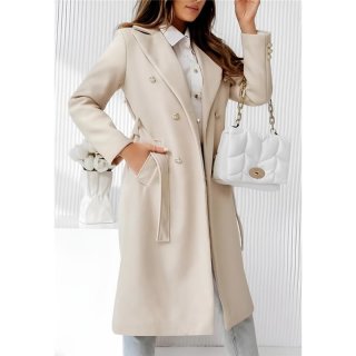Elegant womens coat with belt beige