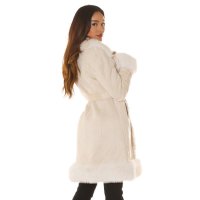 Womens winter coat in buckskin look with faux fur beige