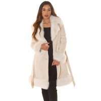 Womens winter coat in buckskin look with faux fur beige