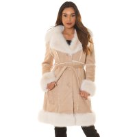 Womens winter coat in buckskin look with faux fur cappuccino