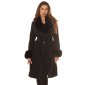 Elegant womens coat with faux fur and belt black