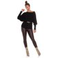 Womens fine-knit sweater with batwing sleeves black