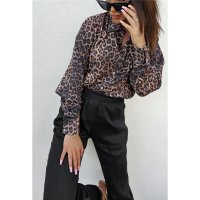 Elegante Damen Satin-Bluse mit Leopardenmuster Braun