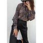 Elegant womens satin blouse with leopard print brown Onesize (UK 8,10,12)