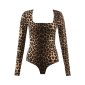 Damen Langarm Body mit Animalprint Leopard-Look Braun