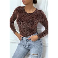 Womens long-sleeved shirt with glitter leopard look...