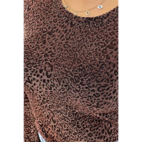 Womens long-sleeved shirt with glitter leopard look cognac-black