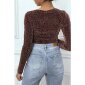 Womens long-sleeved shirt with glitter leopard look cognac-black