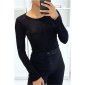 Womens long-sleeved shirt with glitter leopard look black