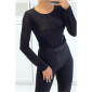 Womens long-sleeved shirt with glitter leopard look black