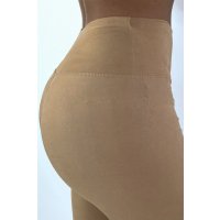 Womens high-waisted leggings in suede look beige