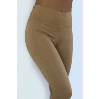 Womens high-waisted leggings in suede look beige