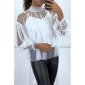 Edle Damen Tüllbluse mit Perlen inkl. Trägertop Weiß