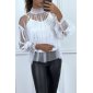 Edle Damen Tüllbluse mit Perlen inkl. Trägertop Weiß
