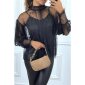 Womens tulle blouse with pearls incl. strappy top black