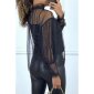 Womens tulle blouse with pearls incl. strappy top black