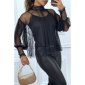 Womens tulle blouse with pearls incl. strappy top black