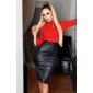 High-necked womens business pencil dress wet look black-red UK 10 (S)
