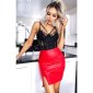 Sexy womens faux leather miniskirt with slit red UK 12 (M)
