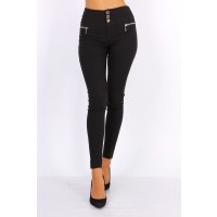 Damen High Waist Skinny Jeans mit Zipper Schwarz 40 (L)