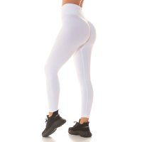 Damen High Waist Scrunch Butt Fitness Leggings Push-Up Weiß