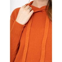 Damen Hoodie-Kleid Feinstrick mit Kapuze Orange
