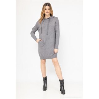 Womens hoodie dress fine-knit with pockets grey