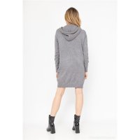 Damen Hoodie-Kleid Feinstrick mit Kapuze Grau