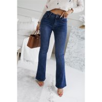 Damen Bootcut-Jeans in Used-Look Dunkelblau