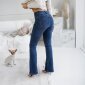 Damen Bootcut-Jeans in Used-Look Dunkelblau