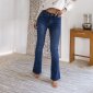 Damen Bootcut-Jeans in Used-Look Dunkelblau