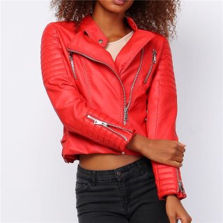 Womens faux leather jacket in biker style red