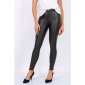 Damen Skinny Jeans in Leder-Look mit Nieten Schwarz 38 (M)