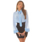 Damen Chiffon Bluse in Business-Look mit Krawatte Babyblau