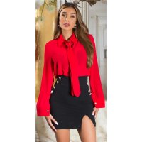 Damen Chiffon Bluse in Business-Look mit Krawatte Rot