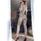 Sexy womens bodycon jumpsuit with snake print stone UK 10 (S)