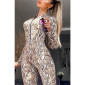 Sexy womens bodycon jumpsuit with snake print stone UK 14 (L)