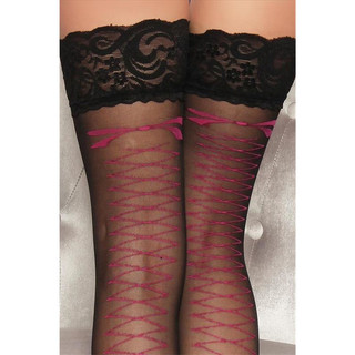 Sexy suspender stockings with lace edge black/fuchsia