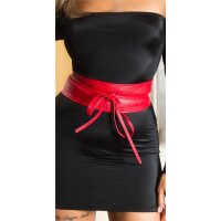 Trendy womens faux leather waist belt to tie red